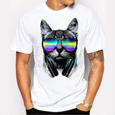 Fashion Short Music DJ Cat Printed Funny T-Shirt Men Tops